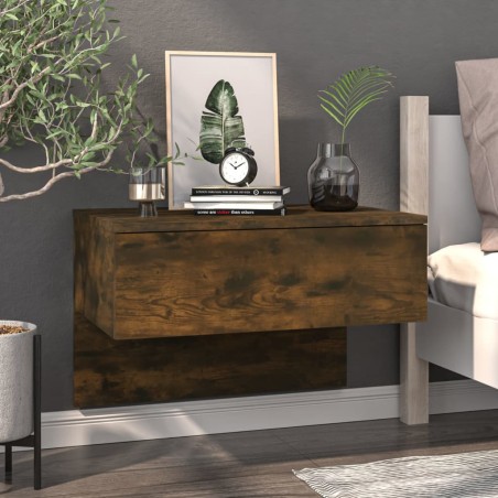 vidaXL Mesita de noche de pared roble ahumado