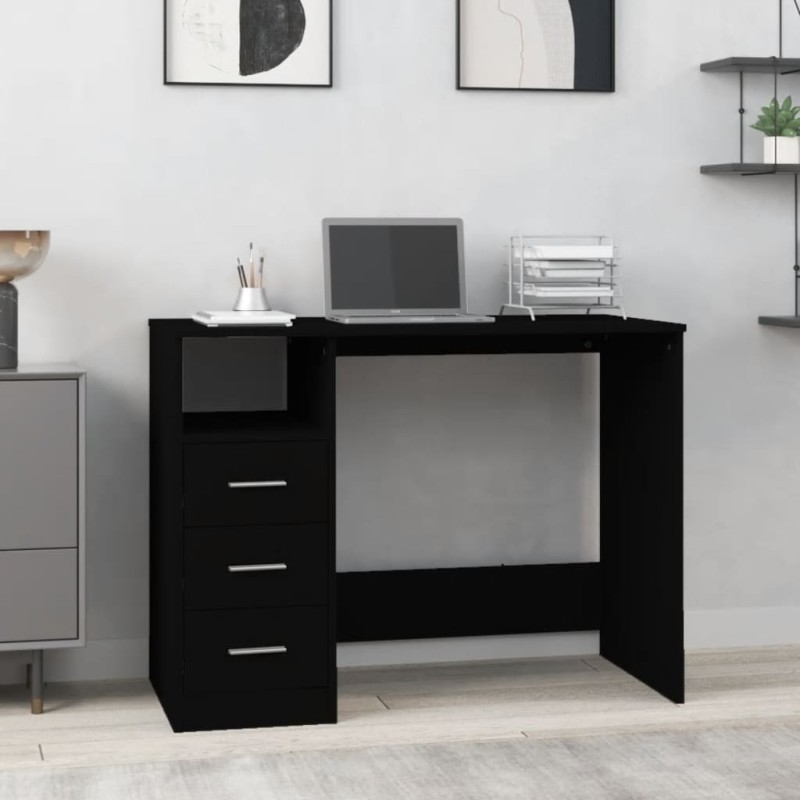 vidaXL Escritorio cajones madera contrachapada negro 102x50x76 cm vidaXL Escritorio cajones madera contrachapada negro 102x50x76 cm