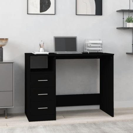 vidaXL Escritorio cajones madera contrachapada negro 102x50x76 cm