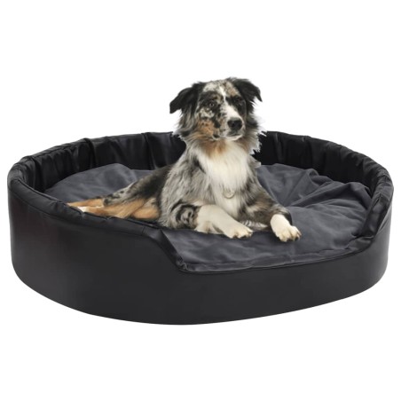 vidaXL Cama de perros felpa y cuero sintético gris oscuro 99x89x21 cm