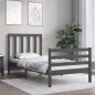 vidaXL Estructura de cama con cabecero madera maciza gris 100x200 cm vidaXL Estructura de cama con cabecero madera maciza gris 100x200 cm