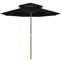 vidaXL Sombrilla de dos pisos palo de madera negra 270 cm 