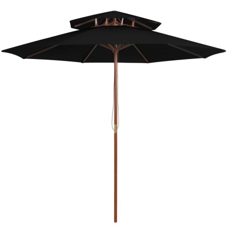 vidaXL Sombrilla de dos pisos palo de madera negra 270 cm 