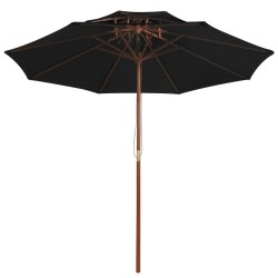 vidaXL Sombrilla de dos pisos palo de madera negra 270 cm 