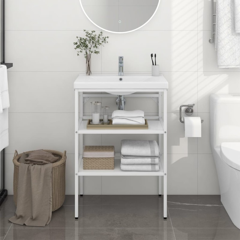 vidaXL Estructura de lavabo de hierro blanco 59x38x83 cm vidaXL Estructura de lavabo de hierro blanco 59x38x83 cm