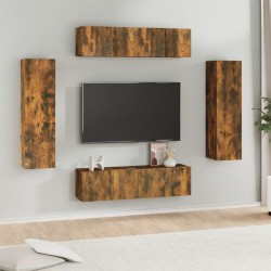 vidaXL Set de muebles de TV 6 pzas madera contrachapada roble ahumado