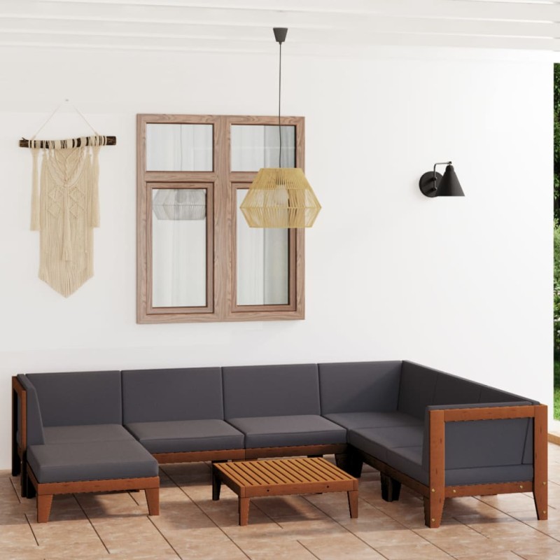 vidaXL Juego muebles de jardín y cojines 8 pzas madera maciza acacia vidaXL Juego muebles de jardín y cojines 8 pzas madera maciza acacia