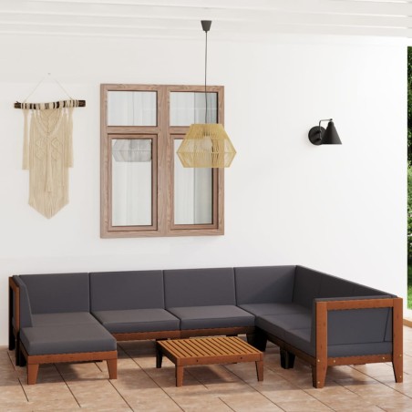 vidaXL Juego muebles de jardín y cojines 8 pzas madera maciza acacia