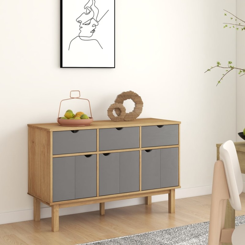 vidaXL Aparador OTTA madera maciza pino marrón y gris 114x43x73,5 cm