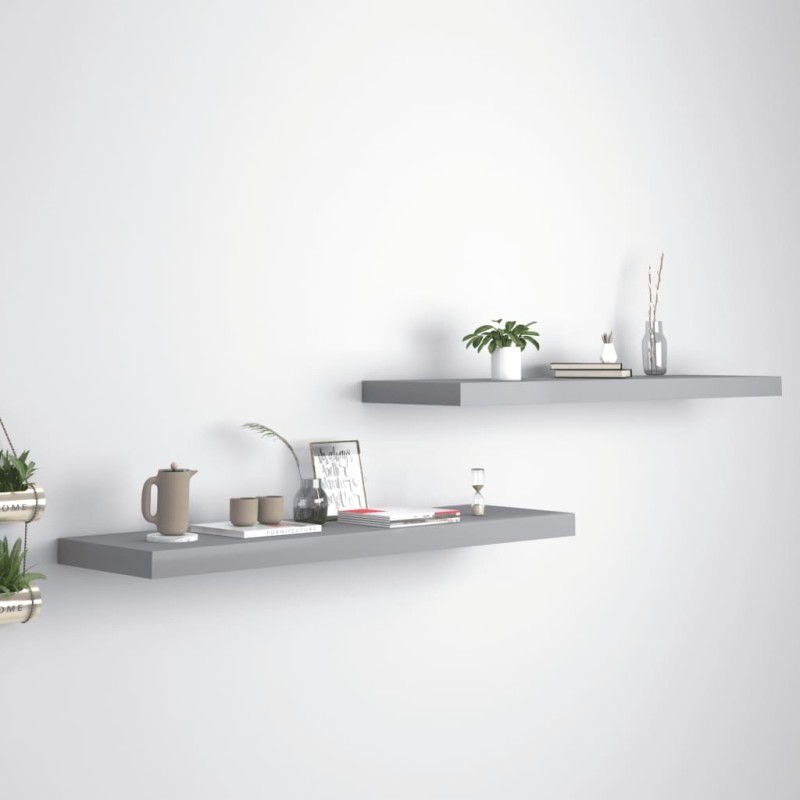 vidaXL Estantes flotantes de pared 2 uds MDF gris 90x23,5x3,8 cm vidaXL Estantes flotantes de pared 2 uds MDF gris 90x23,5x3,8 cm