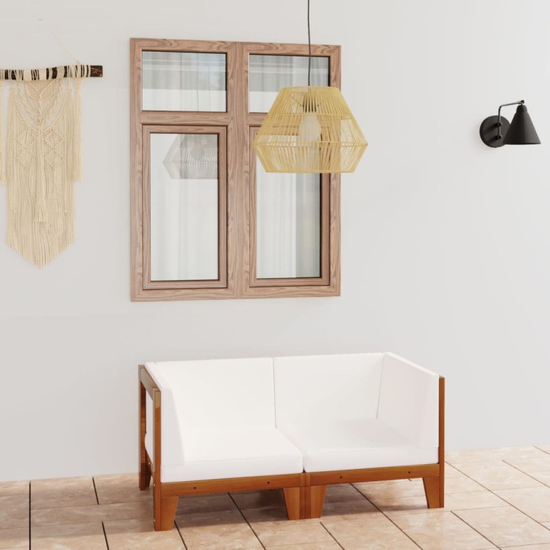 vidaXL Sofá 2 plazas y cojines blanco crema madera maciza de acacia vidaXL Sofá 2 plazas y cojines blanco crema madera maciza de acacia