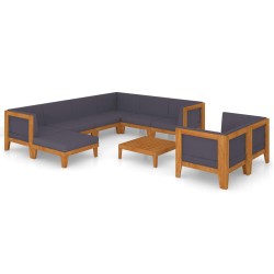 vidaXL Juego muebles de jardín y cojines 10 pzas madera maciza acacia