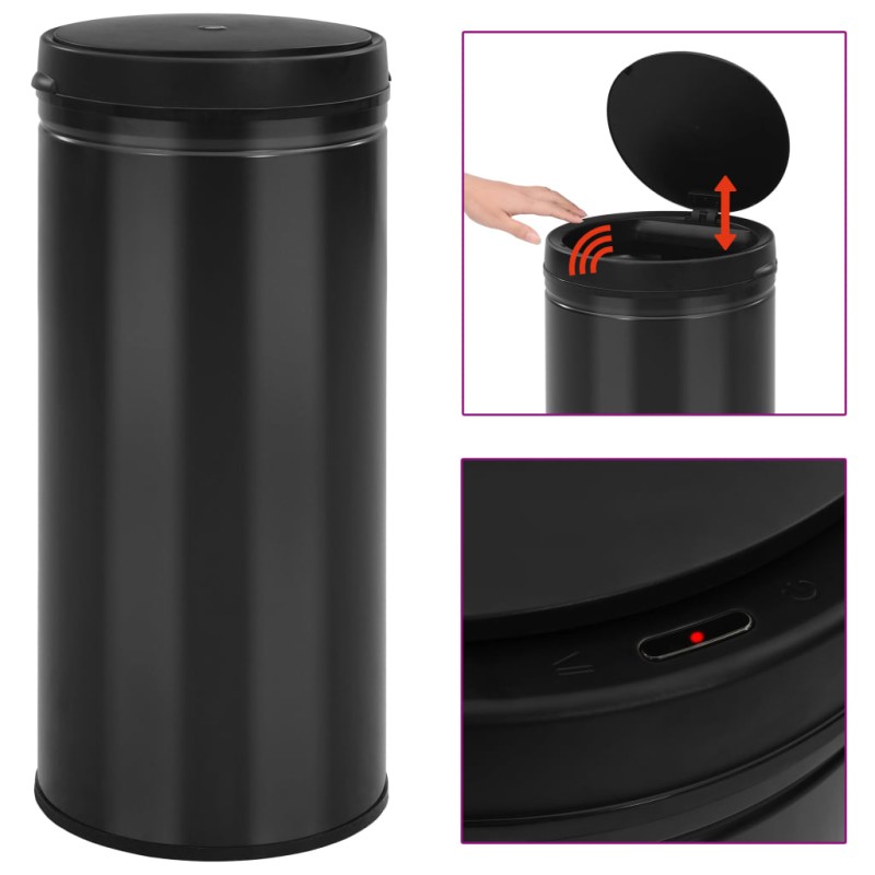 vidaXL Cubo de basura con sensor automático 80L acero al carbono negro vidaXL Cubo de basura con sensor automático 80L acero al carbono negro