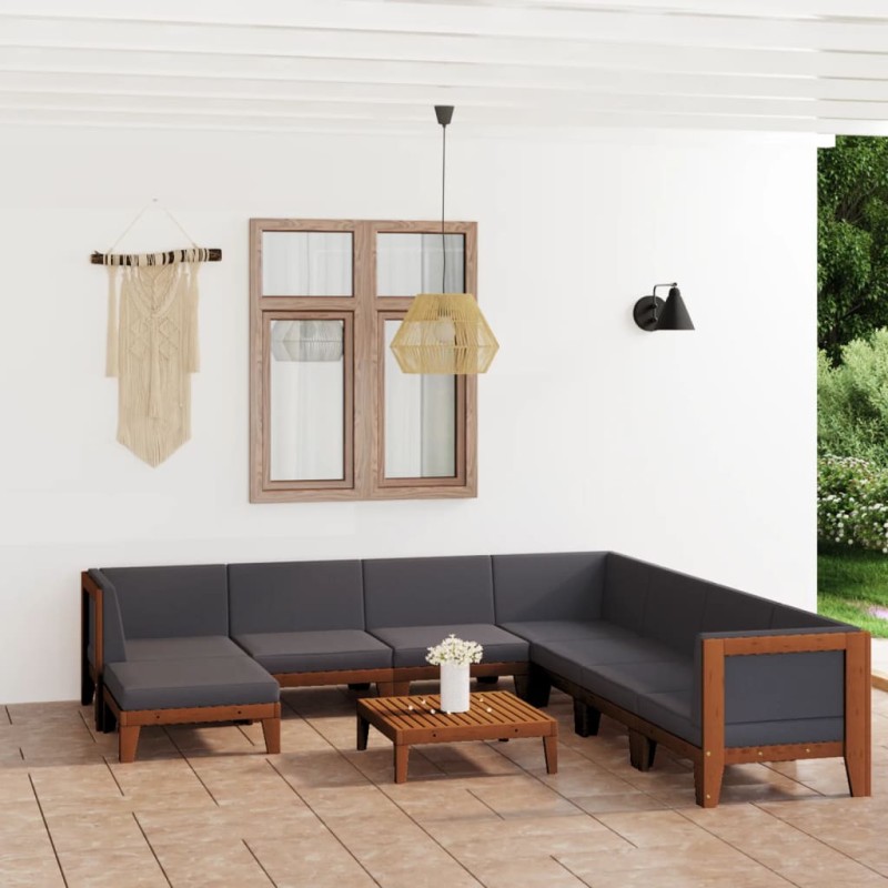 vidaXL Juego muebles de jardín y cojines 9 pzas madera maciza acacia vidaXL Juego muebles de jardín y cojines 9 pzas madera maciza acacia