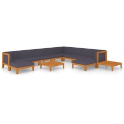 vidaXL Juego muebles de jardín y cojines 12 pzas madera maciza acacia