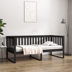 vidaXL Sofá cama madera maciza de pino negro 90x190 cm