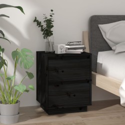 vidaXL Mesita de noche madera maciza de pino negro 40x35x50 cm