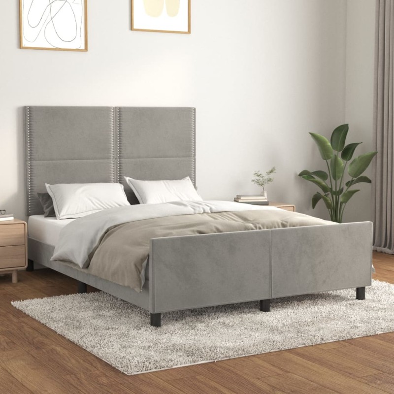 vidaXL Estructura de cama con cabecero terciopelo gris claro 140x190cm vidaXL Estructura de cama con cabecero terciopelo gris claro 140x190cm