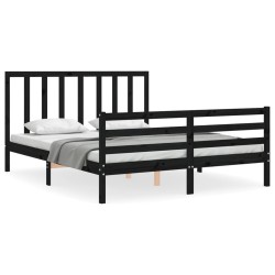 vidaXL Estructura de cama con cabecero madera maciza negro 160x200 cm
