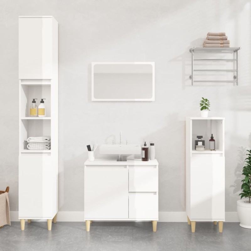 vidaXL Armario de baño madera contrachapada blanco brillo 30x30x100 cm vidaXL Armario de baño madera contrachapada blanco brillo 30x30x100 cm