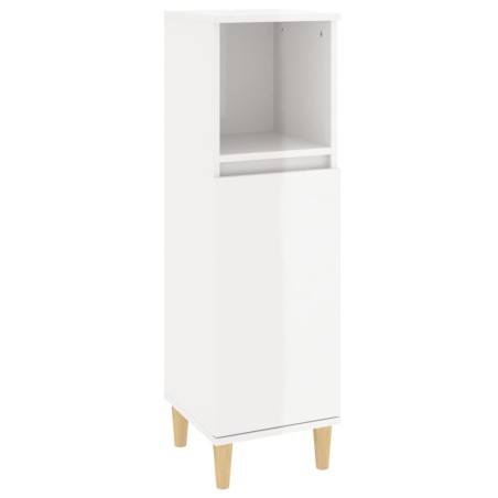 vidaXL Armario de baño madera contrachapada blanco brillo 30x30x100 cm