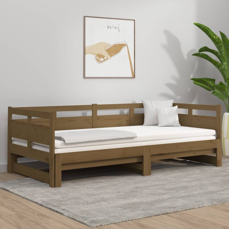vidaXL Sofá cama extraíble madera de pino marrón miel 2x(80x200) cm vidaXL Sofá cama extraíble madera de pino marrón miel 2x(80x200) cm