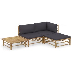 vidaXL Set de muebles de jardín 4 piezas bambú con cojines gris oscuro