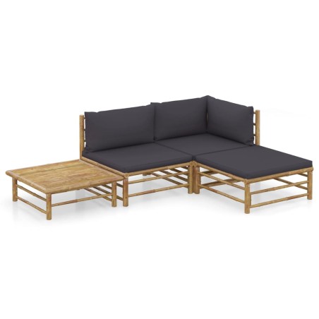 vidaXL Set de muebles de jardín 4 piezas bambú con cojines gris oscuro