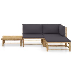 vidaXL Set de muebles de jardín 4 piezas bambú con cojines gris oscuro
