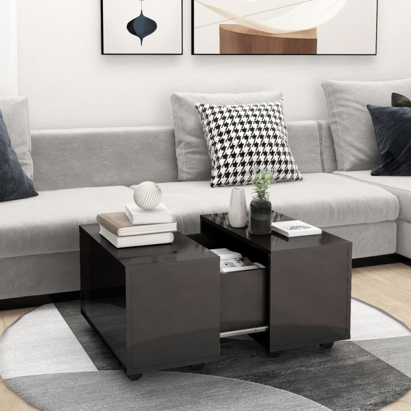 vidaXL Mesa de centro madera contrachapada gris brillante 60x60x38 cm vidaXL Mesa de centro madera contrachapada gris brillante 60x60x38 cm