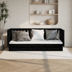vidaXL Sofá cama de madera maciza de pino negro 100x200 cm