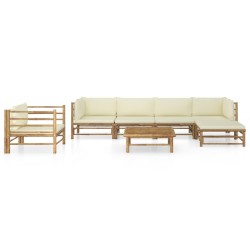 vidaXL Set de muebles de jardín 7 piezas bambú y cojines blanco crema