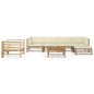 vidaXL Set de muebles de jardín 7 piezas bambú y cojines blanco crema