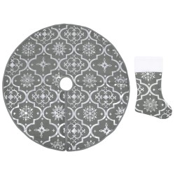 vidaXL Falda del árbol de Navidad de lujo con calcetín tela gris 90 cm