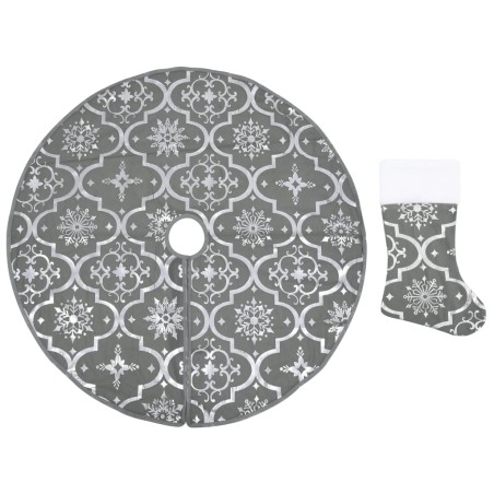 vidaXL Falda del árbol de Navidad de lujo con calcetín tela gris 90 cm
