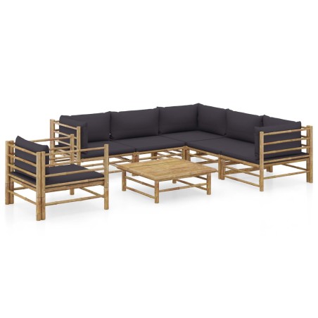 vidaXL Set de muebles de jardín 7 piezas bambú con cojines gris oscuro