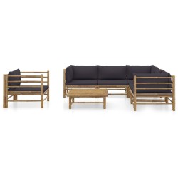 vidaXL Set de muebles de jardín 7 piezas bambú con cojines gris oscuro