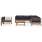 vidaXL Set de muebles de jardín 7 piezas bambú con cojines gris oscuro vidaXL Set de muebles de jardín 7 piezas bambú con cojines gris oscuro