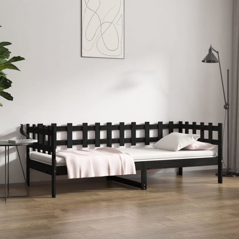 vidaXL Sofá cama de madera maciza de pino negro 80x200 cm vidaXL Sofá cama de madera maciza de pino negro 80x200 cm