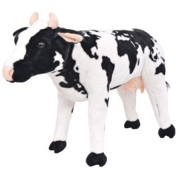 vidaXL Vaca de peluche de pie negra y blanca XXL    