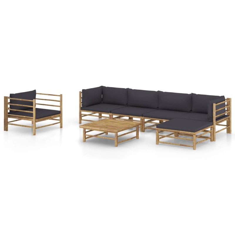 vidaXL Set de muebles de jardín 7 piezas bambú con cojines gris oscuro vidaXL Set de muebles de jardín 7 piezas bambú con cojines gris oscuro