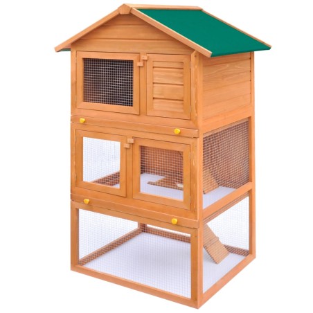 vidaXL Casa de animales pequeños jaula conejera 3 niveles madera