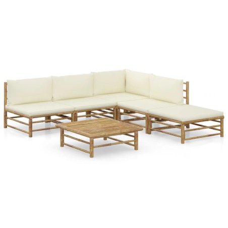 vidaXL Set de muebles de jardín 6 piezas bambú y cojines blanco crema