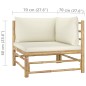 vidaXL Set de muebles de jardín 6 piezas bambú y cojines blanco crema