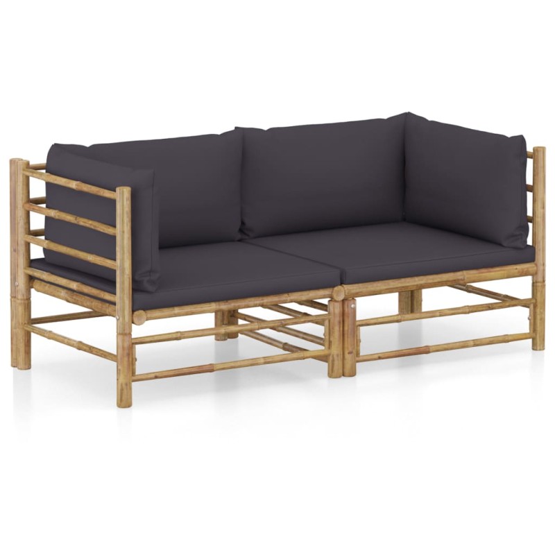 vidaXL Set de muebles de jardín 2 piezas bambú y cojines gris oscuro vidaXL Set de muebles de jardín 2 piezas bambú y cojines gris oscuro