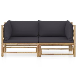 vidaXL Set de muebles de jardín 2 piezas bambú y cojines gris oscuro