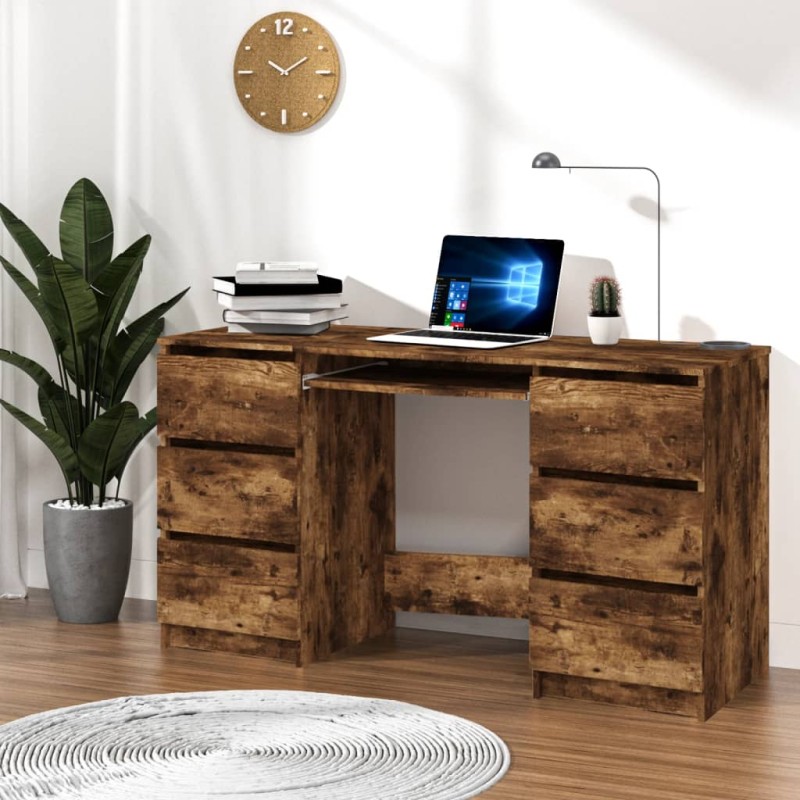 vidaXL Escritorio madera contrachapada roble ahumado 140x50x77 cm vidaXL Escritorio madera contrachapada roble ahumado 140x50x77 cm