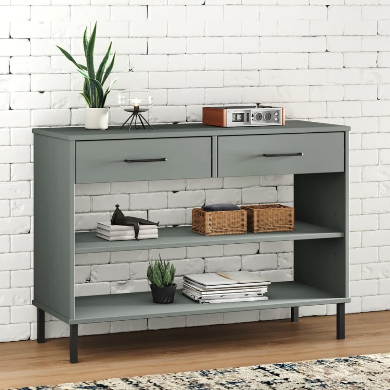 vidaXL Armario consola patas de metal madera maciza pino gris OSLO vidaXL Armario consola patas de metal madera maciza pino gris OSLO