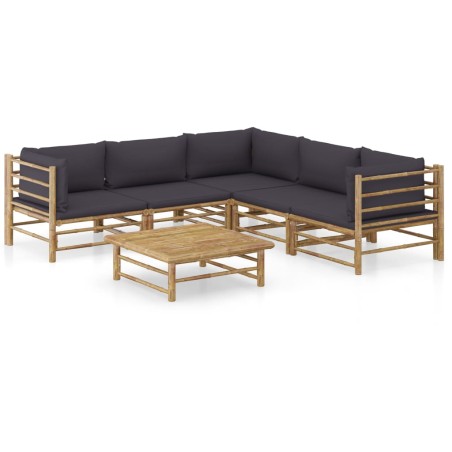 vidaXL Set de muebles de jardín 6 piezas bambú con cojines gris oscuro