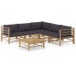 vidaXL Set de muebles de jardín 6 piezas bambú con cojines gris oscuro vidaXL Set de muebles de jardín 6 piezas bambú con cojines gris oscuro